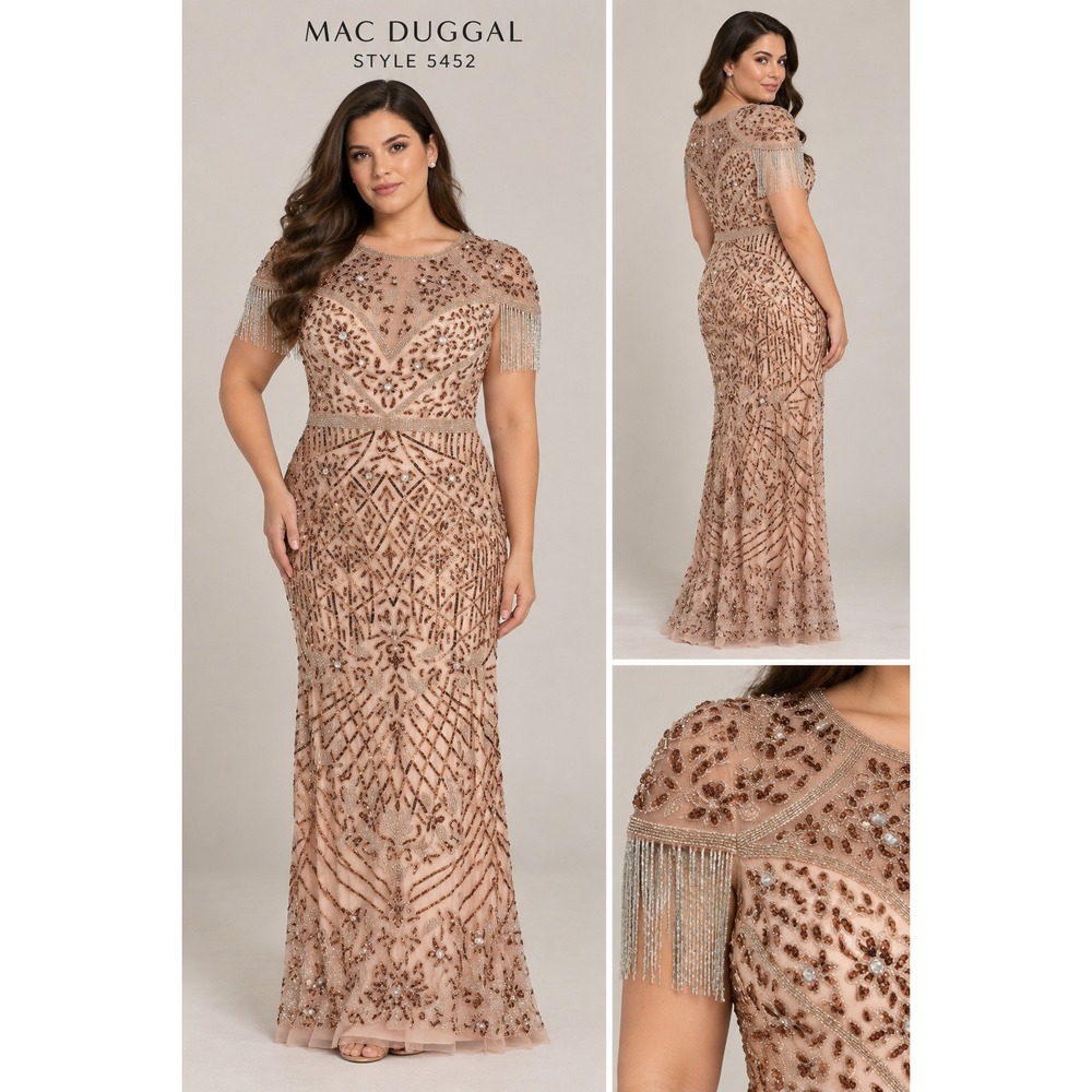 Mac Duggal 5452 Gown 10 Copper Beaded Fringe Sequin Formal Evening Dress Gala